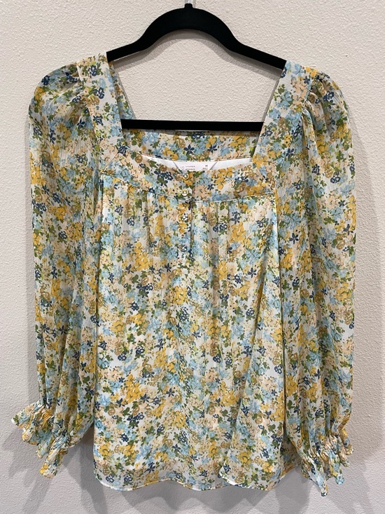 LC Lauren Conrad Tops - LC Lauren Conrad Yellow & Blue Floral Square-Neck Blouse